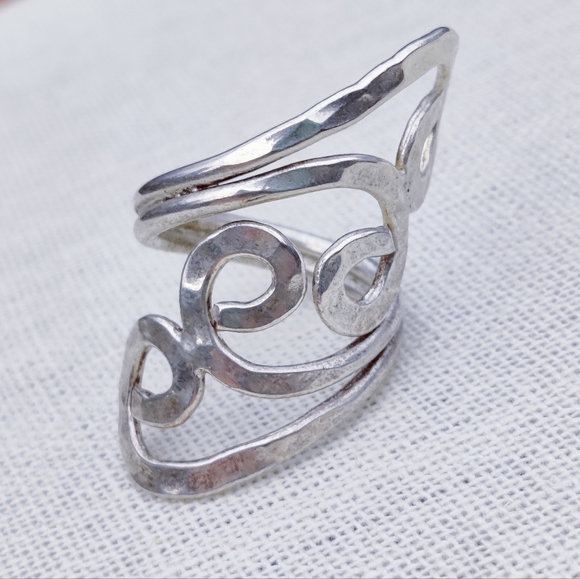 Antique Jewelry - Antique hammered sterling boho tribal ring